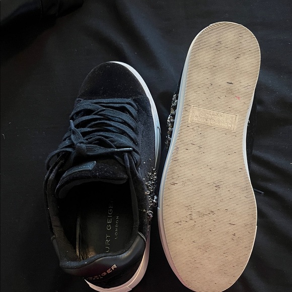 Kurt Geiger Black Velvet Sneakers with Eye Embroidery - Picture 3 of 5